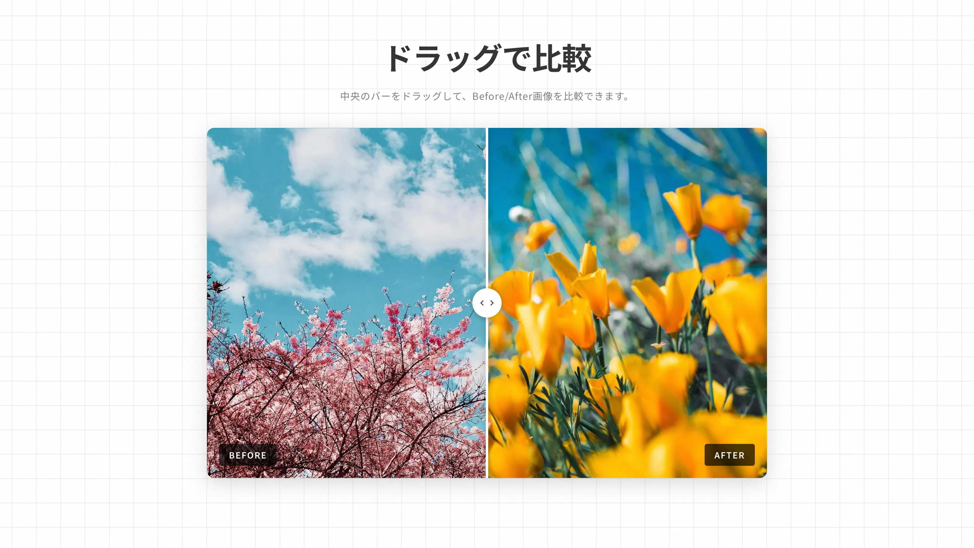ドラッグでBefore/Afterを比較できるスライダー